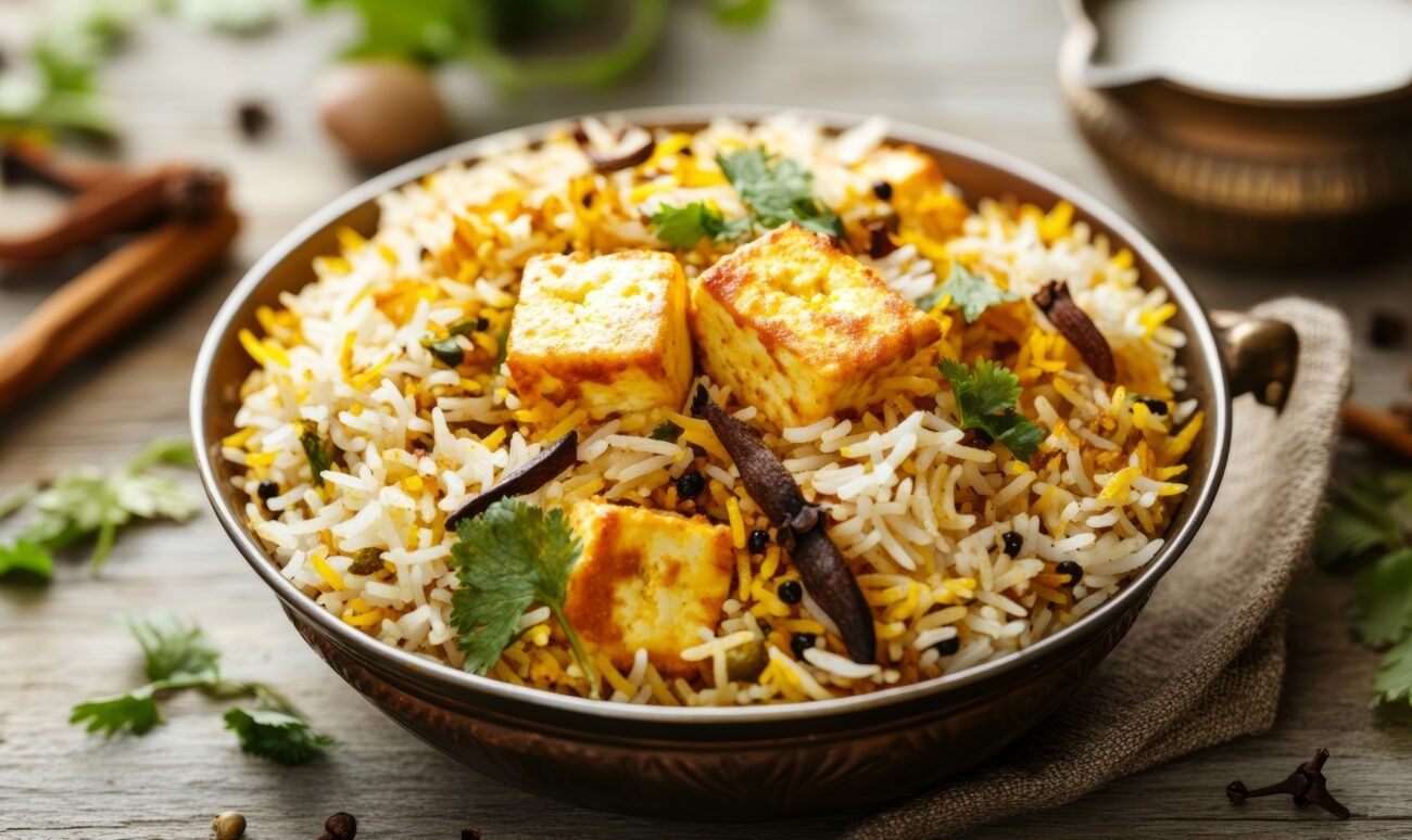 Vegetarian Paneer Biryani speciality prepared at Marhaba Biryani